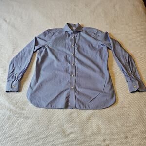 Boggi Milano Shirt Mens 42 16½ Blue White Tight Plaid Cotton Tailored Fit Dress